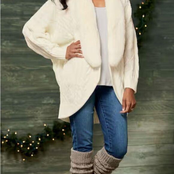 Midnight Velvet Diana Faux‎ Fur-Trimmed Cardigan BLACK 2X NWT - Picture 3 of 6